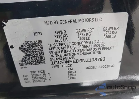 2022 Chevrolet Silverado 1500 Ltd 2Wd Short Bed Ltz from USA, damaged, VIN 1GCPWEED6NZ108793